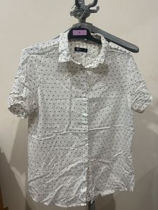 White Polka Dot Button-Up Shirt