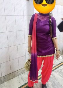 Purple And Coral Punjabi Suit