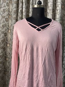 Pink Bell Sleeve V-Neck Top