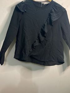 Black Ruffle Detail Long Sleeve Top