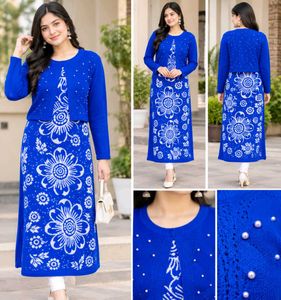 Blue Pearl Embellished Knit Sweater