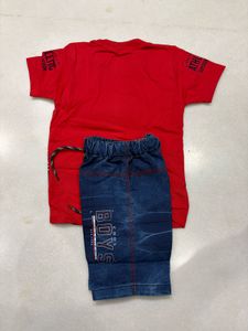 Kids Red Casual Jeans T-Shirt and Short