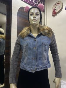 Denim Jacket with Fur Collar