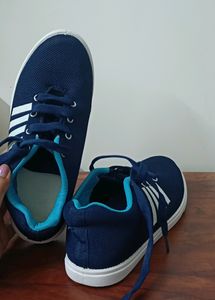 Navy Blue &amp; White Striped Sneakers