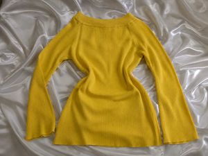 Vibrant Yellow Ribbed Flare Sleeve Top