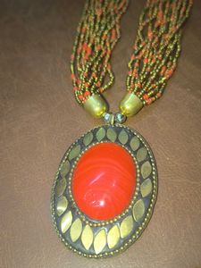 Unique Beaded Necklace with Orange Stone