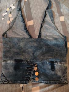 Denim Halter Neck Crop Top