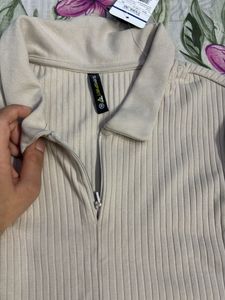 Ribbed Polo Zip Top