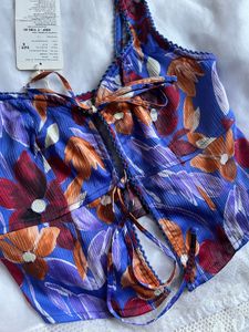Floral Print Crop Top with Tie Detail