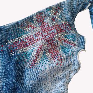 Denim Print Ruffled Bikini Bottoms