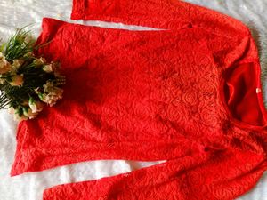 Women's Red Lace Full Sleeve Top | Stylish Party W