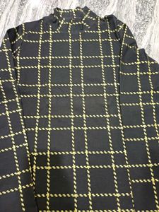 Checked Black Turtle Neck Top