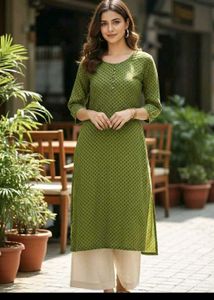 Avaasa Olive Green Printed Kurti
