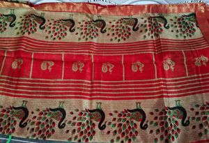 Red and Gold peacock printed saree 🦚❤️