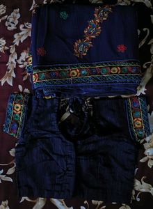 Embroidered Navy Blue Saree