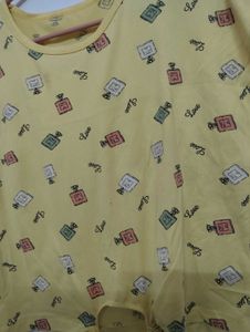 Cute Yellow Perfume Bottle Print Crop Top