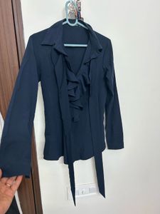 Ruffled Shirt With Tie Attached
