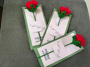 Crocheted Red Rose with Card