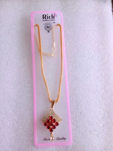 Elegant Gold Plated Necklace with Red Stones  hh
