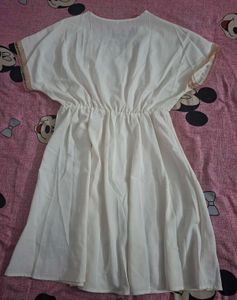 White Summer Dress with Gold Trim