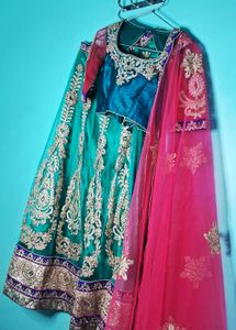 Embroidered Teal & Pink Lehenga Choli Set