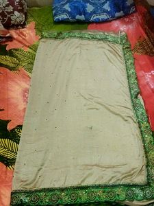 Creame Color And Green Saree