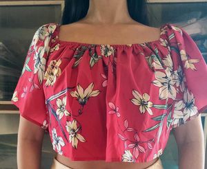 Red Floral Off-Shoulder Crop Top