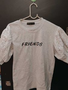Grey Friends Sweatshirt with Lace Sleeves