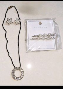 StarMoon Necklace Pendent set earnings &amp; hairclips