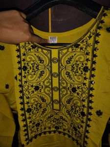 Yellow Kurta Set with Black Embroidery