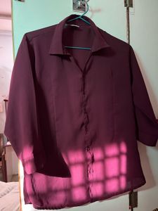 Maroon Collared Button-Up Blouse