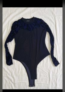 ✨ Elegant Blue Mesh Bodysuit Top 🖤
