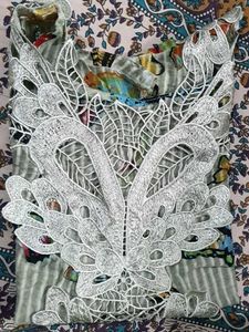 Butterfly Print Top with Lace Detail