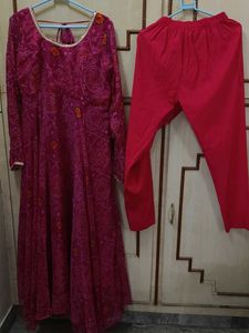 Women's Rani Bandhani Print AnarkaliKurta Set with