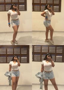 Distressed Denim Shorts & Blue Tank Top Set