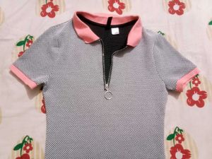 Gray &amp; Pink Zip Polo Dress