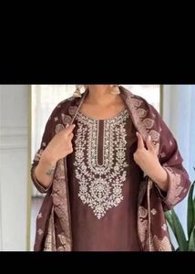 Elegant Embroidered Brown Suit