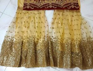 Elegant Maroon &amp; Gold Gharara Suit
