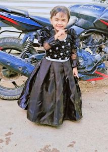 Girls  Black Gown with Flower Embellishments