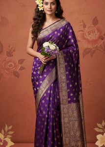 Elegant Purple Silk Saree with Golden Border