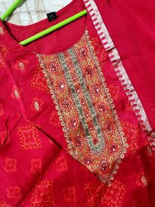 Vibrant Red Ethnic Kurta with Duppata and Pant