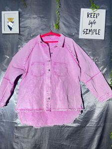 Frayed Hem Pink Denim Shirt