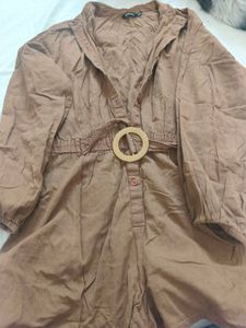 Brown Collared Jumpsuit with Belt