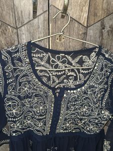 Navy Blue Embroidered Kurta