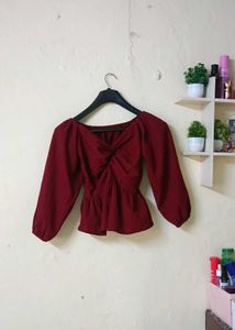 Maroon Twist Front Peplum Top