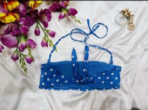 Blue Polka Dot Halter Bikini Top
