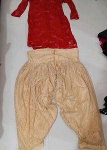 Red Kurta with Beige Pants