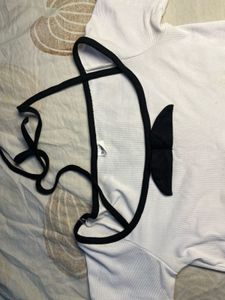 Women's White Cropped Top with Black Trim