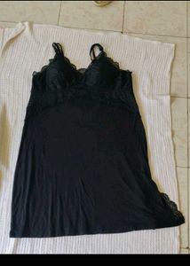M&amp;S Black Lace Trim Slip Dress