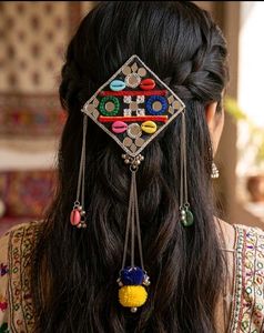 Boho Chic Embroidered Hair Clip with Tassels